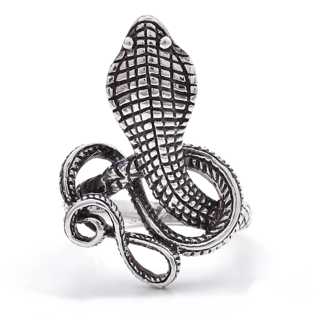 Stříbrný prsten velký had 60