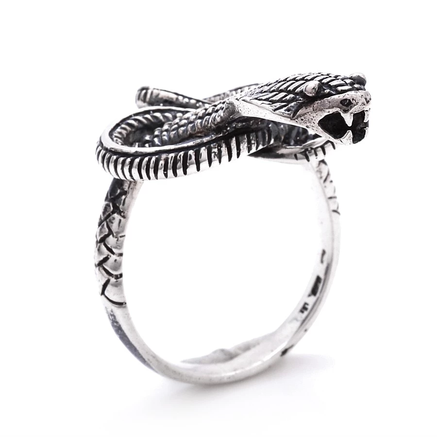 Stříbrný prsten velký had 58