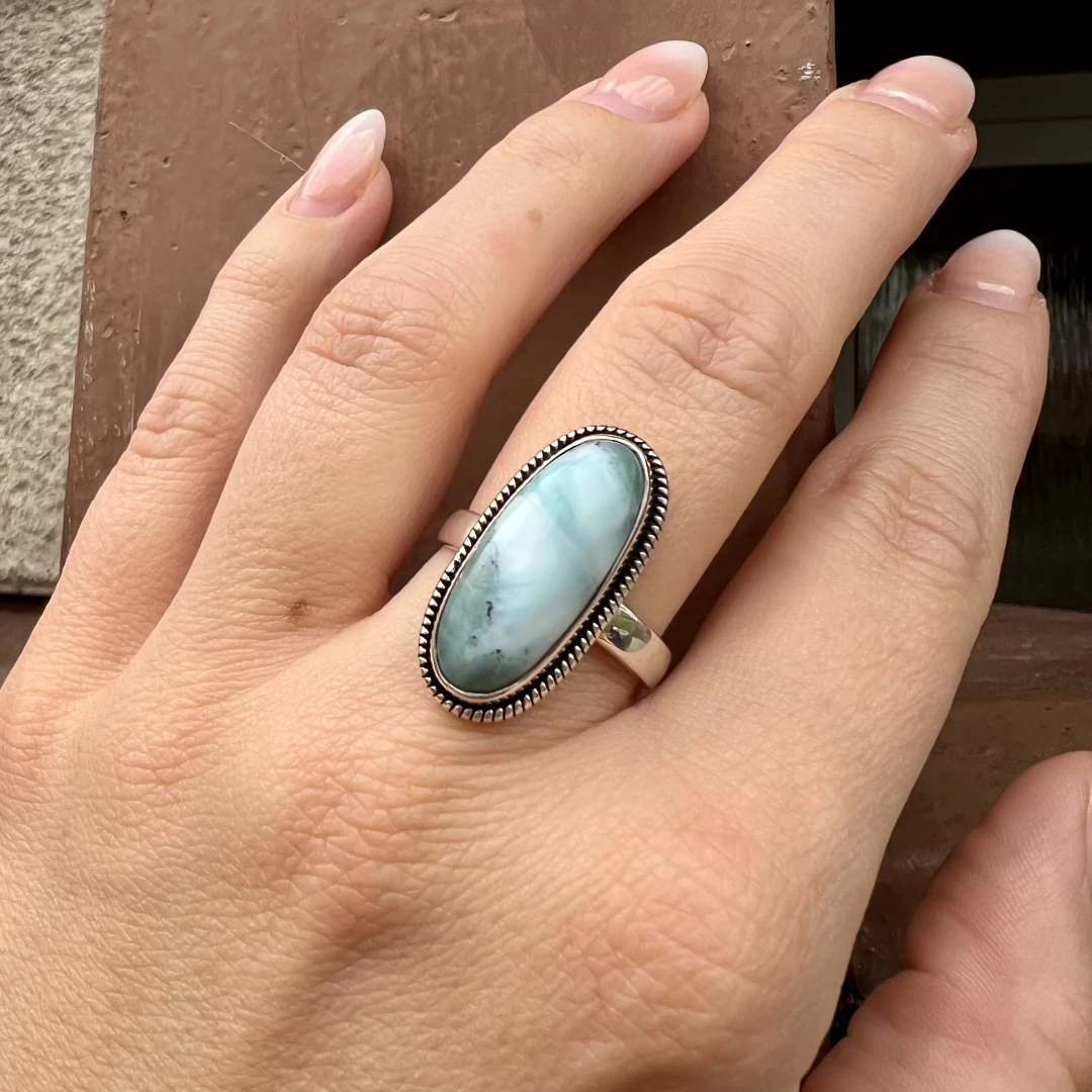 Stříbrný prsten larimar - extra jakost, 59