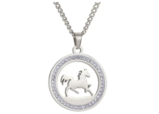 Ocelový náhrdelník se zirkony s motivem koně