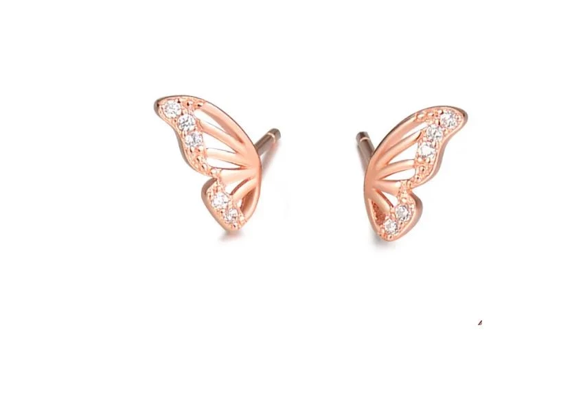 Stříbrné náušnice motýlí křídla 2 barvy Rose gold