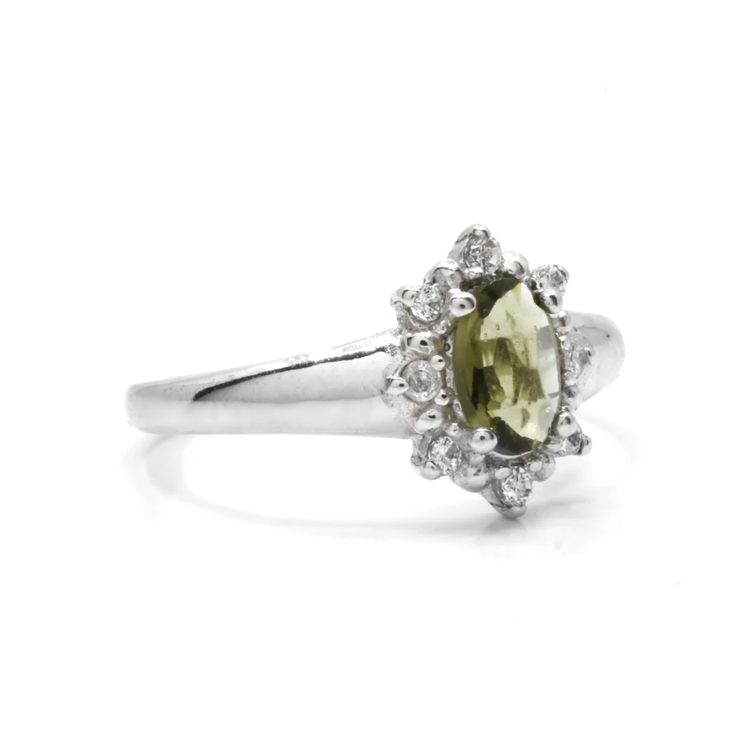 Stříbrný prsten s vltavínem Princess 65