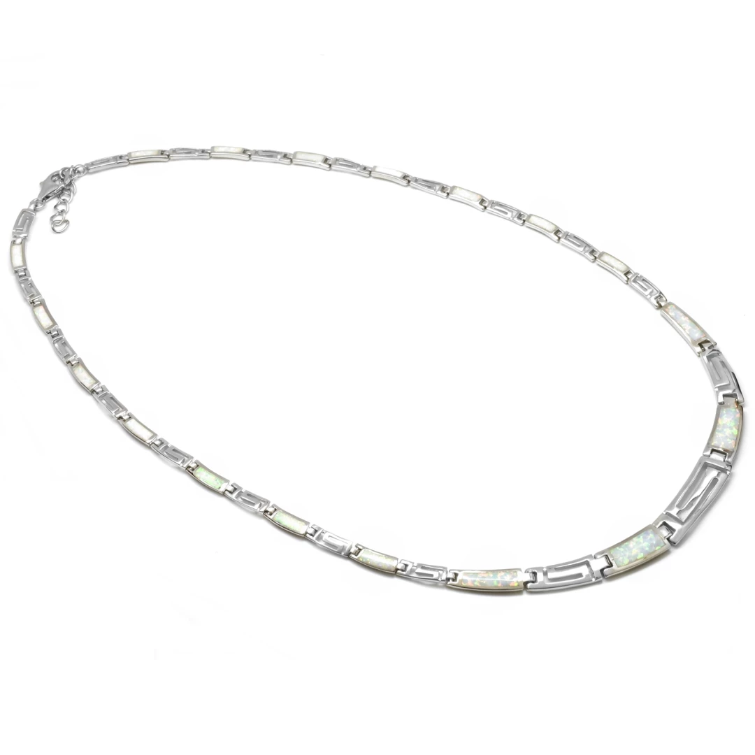Stříbrný náhrdelník opál, řecký vzor Bílá