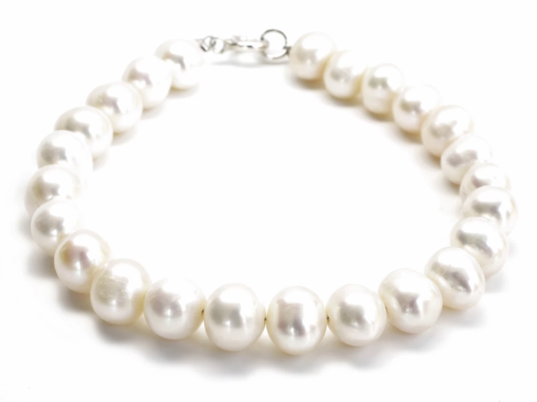 Stříbrný náramek říční perly bílé 8 mm AA 18 cm