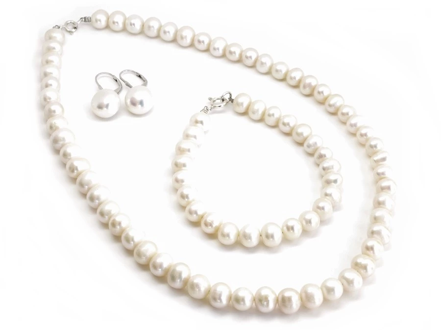 Stříbrný náramek říční perly bílé 8 mm AA 18 cm