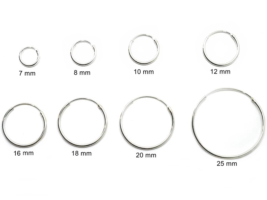 Stříbrné náušnice kroužky kulaté 8-25 mm