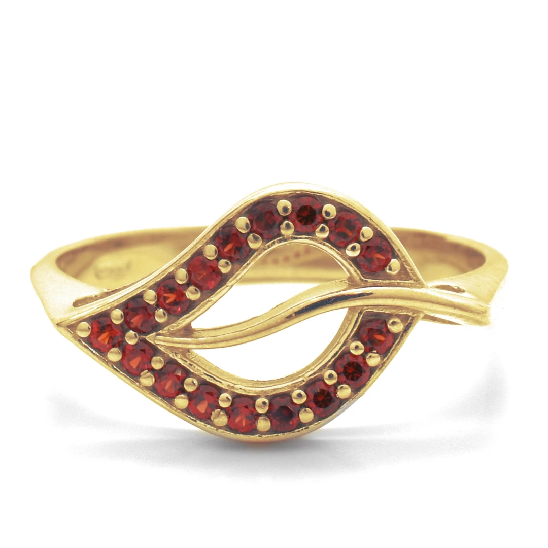 Zlatý prsten s lístkem - český granát 51, Zlato Au 585/1000 (dodání 1-8 týdnů)