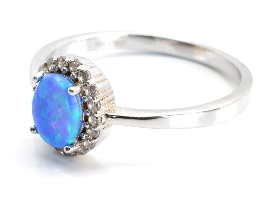 Stříbrný prsten opál modrý 53