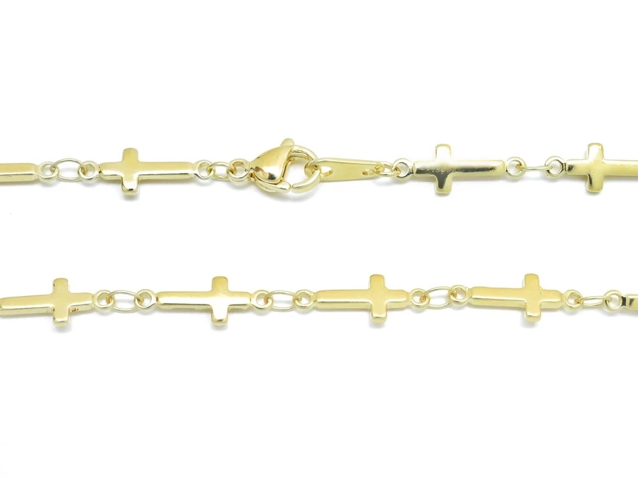 Ocelový zlacený náhrdelník křížky 5 mm