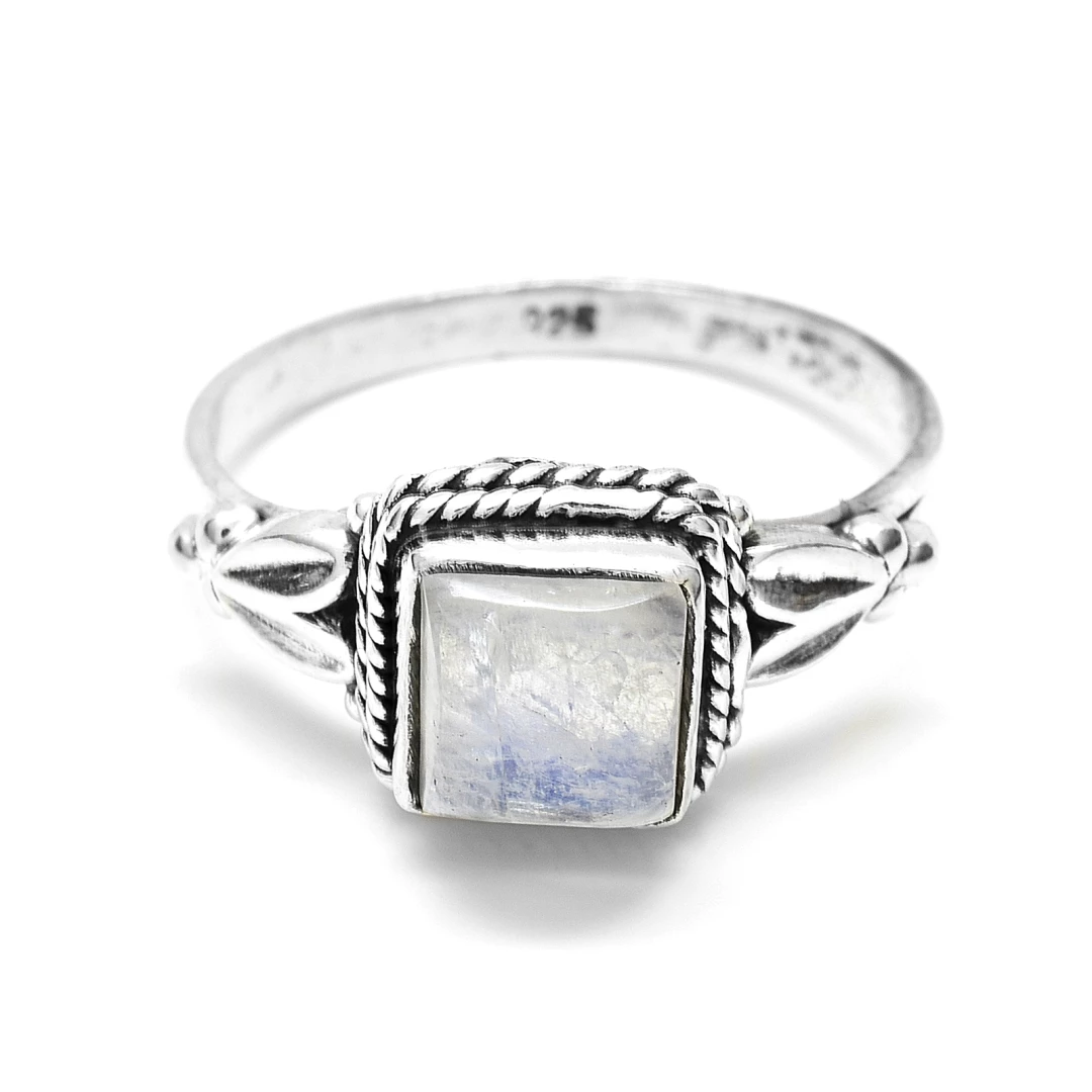Stříbrný prsten měsíční kámen - hranatý 61
