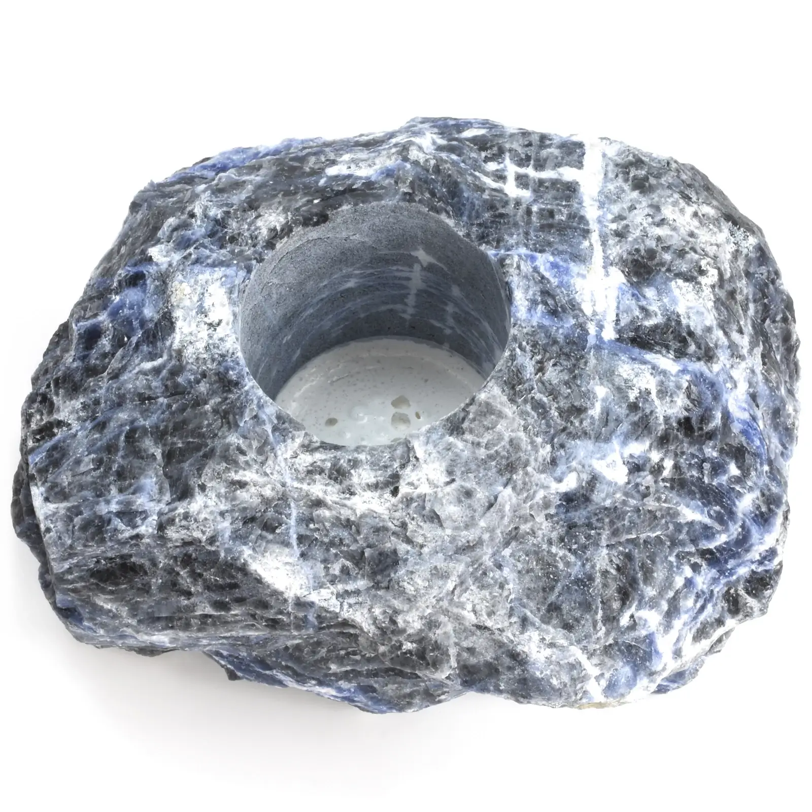 Modrý svícen z na čajovou svíčku z kamene sodalit